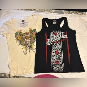 Four ladies Harley Davidson tops. Size small/medium.